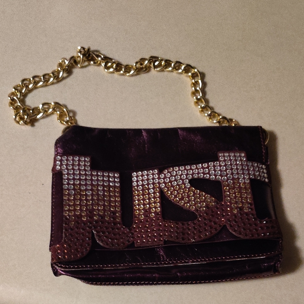 Just Cavalli Purple and Gold Clutch with Chain Strap